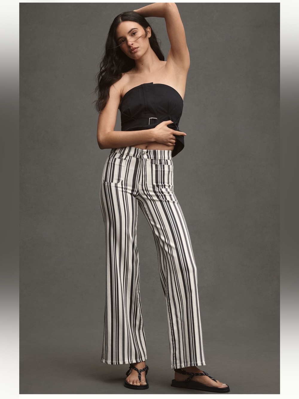 Frame Le Slim Palazzo Striped Wide-Leg Pants - Black & White